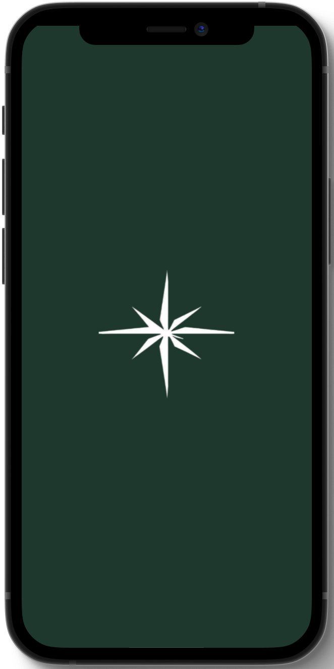 Exodus App splash screen showing the compass-star icon on a dark green background while the app loads