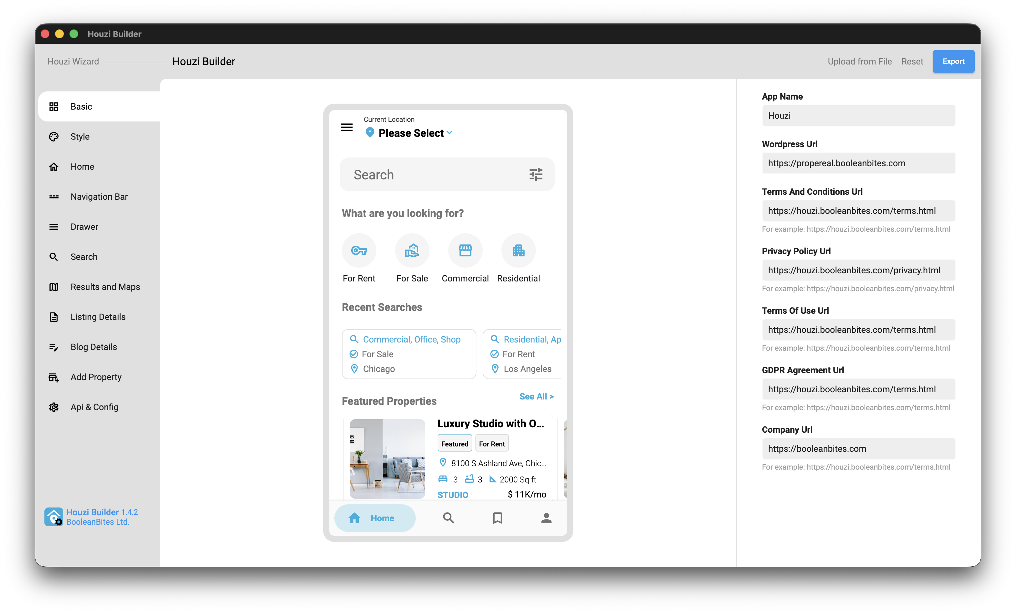 Basic tab showing a live Home Elegant phone preview alongside a drag-and-drop Home Layout widget list