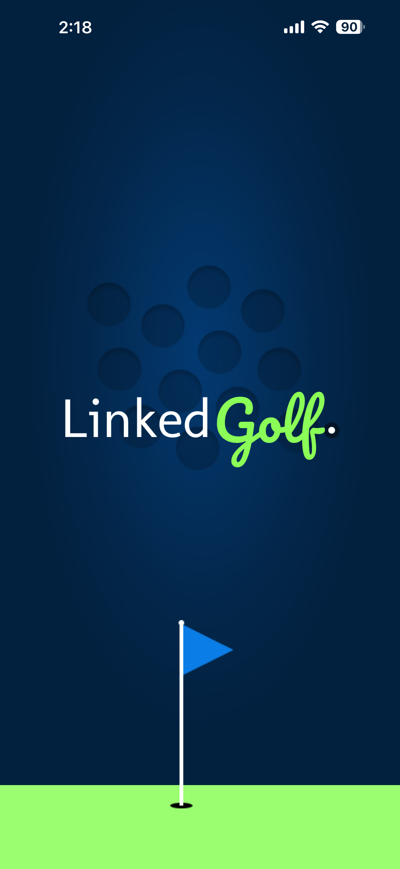 Linked Golf splash screen with the app logo over a putting green