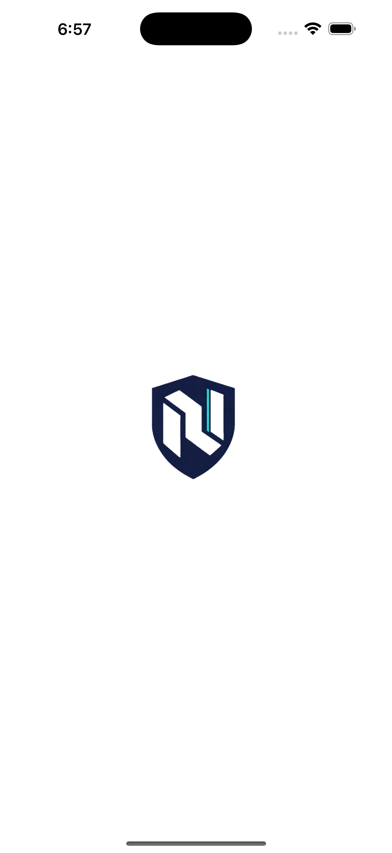 NebuFit splash screen showing the shield logo while the app loads